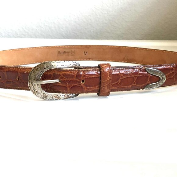 Y2K HAROLD'S Sienna Alligator Emboss Leather Belt Silver Buckle Made in Italy M - Picture 4 of 5